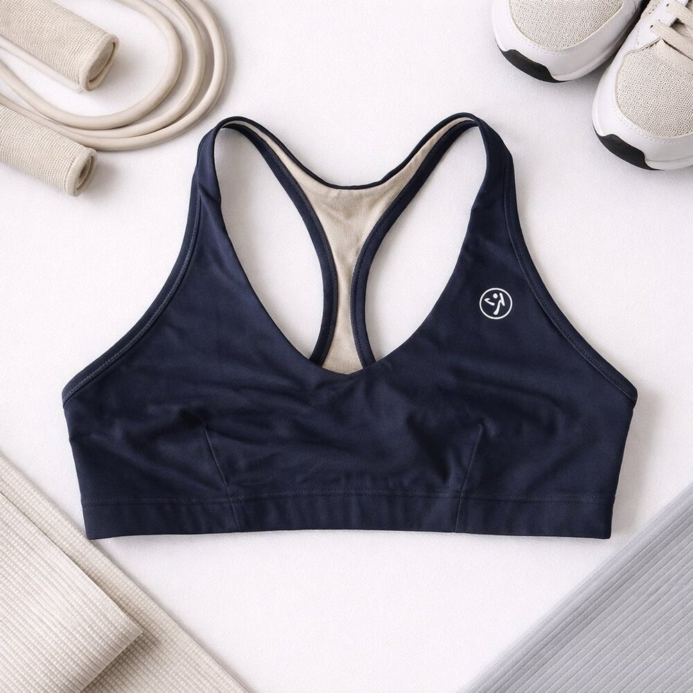 Zumba Wear Navy Blue Sports Bra Large Dance Fitness Racerback